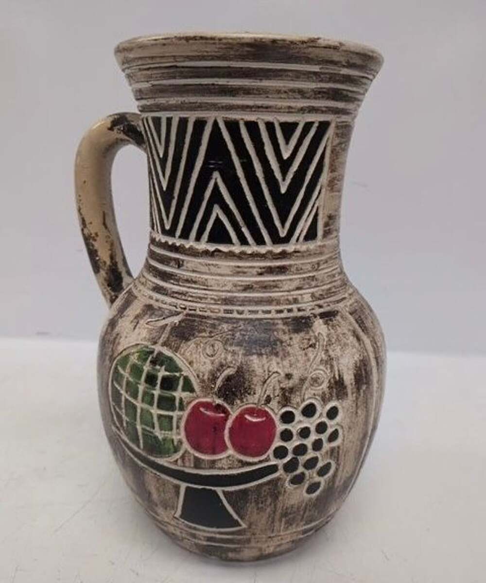 Vintage Japanese Ceramic Handled Pitcher Vase Fruit Design